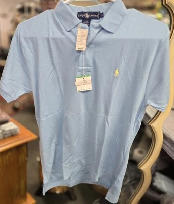 Polo Vintage de Ralph Lauren Talla Mediana Azul Amarillo Logo 100% Algodón Nuevo con Etiquetas Foto 1 de 3