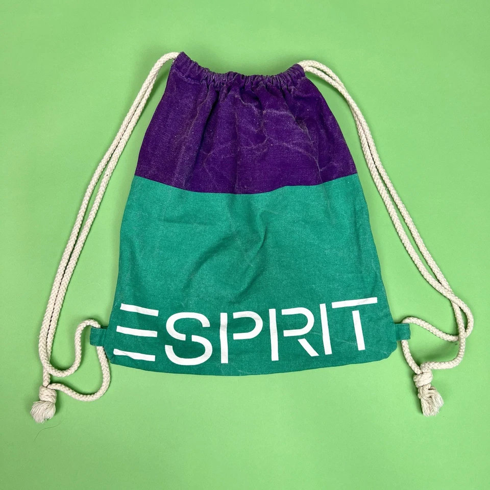 Vintage 90s ESPRIT Colorblock Canvas Drawstring Backpack Spell Out Logo - Image 1 of 4