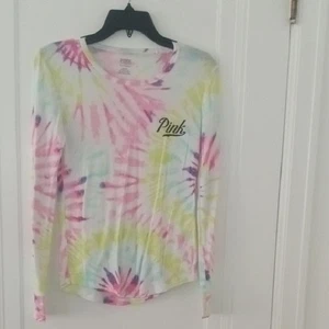 PINK by Victoria’s Secret Tie Dye Shirt Women’s XS Pink Black Long Sleeve - Picture 1 of 3