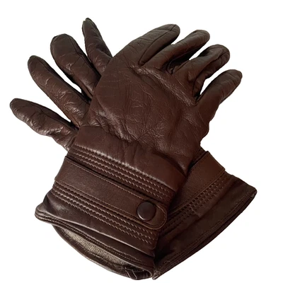 Guantes de cuero marrón para mujer con broches de presión 100 % cachemir forrados talla grande Italia Foto 1 de 4