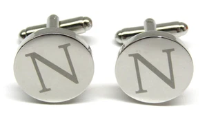 Gemelos redondos plateados con inicial N monograma letra suave para hombre esmoquin uso formal - Imagen 1 de 4