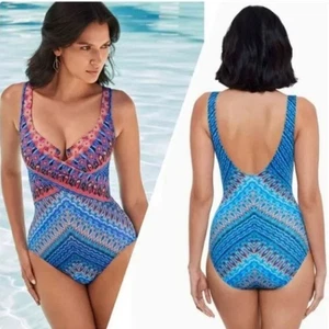 Miraclesuit Criss Cross Escape Underwire Casablanca One Piece Swimsuit Size 14 - Picture 1 of 10