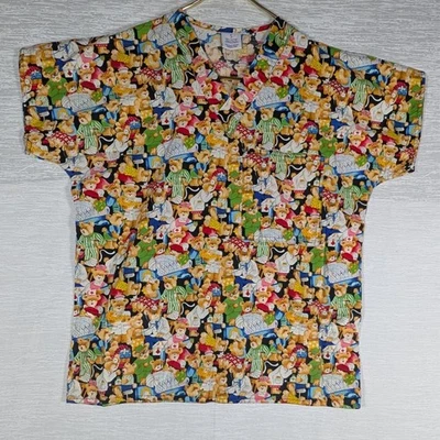 Scrubs Scrub Top Uniseex Small Multicolor Bears Short Sleeve Shirt - Image 1 of 4
