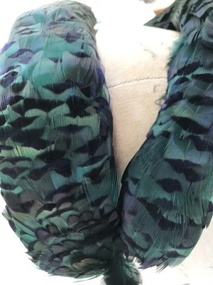 Vtg Edwardian Dark Green Feather Curved Trim Set On Buckram Plume Hat Millinery - Image 1 of 4