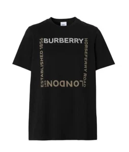 Burberry - T-Shirt - Black Cotton Jersey - Beige Horseferry Logo | XS New&Tag - Picture 1 of 5