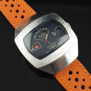 'Ticking, See Desc.' Vintage Sicura Blue 'Propeller' Jump Hour BFG 866 Men Watch - Picture 1 of 19