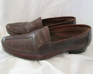 GH Bass Men's 10 M Brown Leather Textured Stitched Loafers Made in Brazil 8579 - Picture 1 of 9