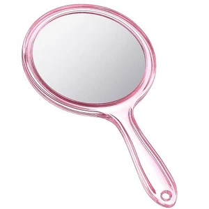 Pink Hand Mirror Double Sided 1X/2X Magnifying Rounded Handheld Makeup - Picture 1 of 7