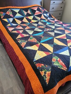 NEW!! Hand Made Patchwork Quilt Throw Blanket Block Pattern 65"x88" Florals Foto 1 de 4