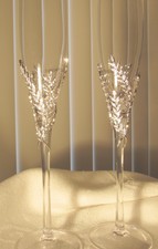 Things Remembered Silvertone Athena Pave Crystal Wedding Flutes/Knife-Server Set