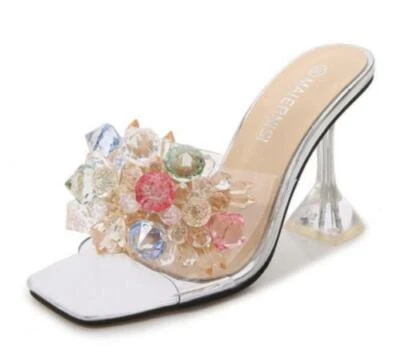 Sandalias informales de tacón alto de PVC transparente con punta abierta para mujer Foto 1 de 4