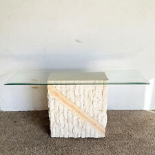 Postmodern Pink and Beige Tessellated Stone Glass Top Console Table