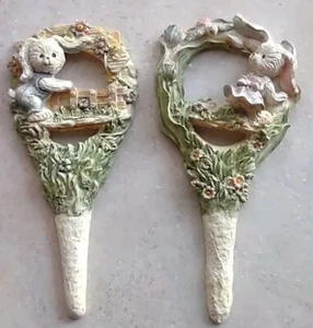 BUNNY Resin 2 Plant Stakes Floral Cutouts Garden Yard Easter Decor Male Female - Picture 1 of 12