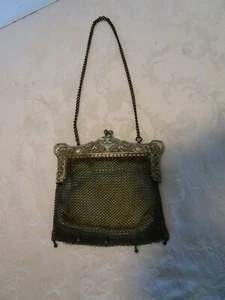 Antique Metal German Silver Chain link Mesh Flapper Purse Bag Embossed 1900's - Picture 1 of 11