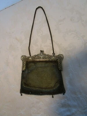 Bolso Cartera Antiguo Metal Alemán Plata Eslabón Malla Aleta Repujado Años 1900 Foto 1 de 4