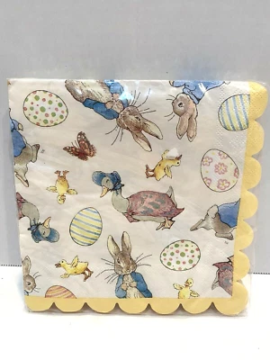 New Sealed Beatrix Potter Peter Rabbit Easter Egg Party Paper Napkin 2 Set 20 Pc - Image 1 of 3