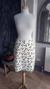 Boden White Leaf Pattern Straight Skirt Side Pocket Detail Size 16 L *BNWT* - Picture 1 of 13