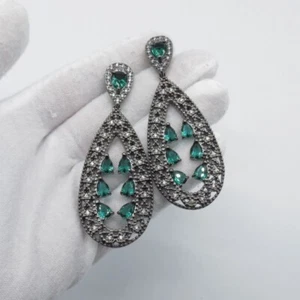Pendientes colgantes lágrima vidrio verde Gunmetal Gaudy elegantes - Imagen 1 de 14