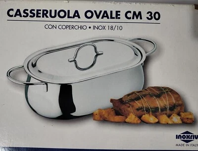 Casseruola Ovale Con Coperchio Vetro Temp.Per Arrosto Made In Italy  - Immagine 1 di 4