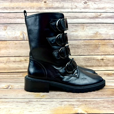 Botas de combate Vince Camuto Frishea para mujer de cuero negro con hebilla de moto talla 7,5 nuevas sin caja Foto 1 de 4
