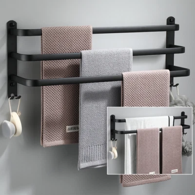 Towel Rack Wall Mounted Multi Rod Hanger Space Aluminum Shelf Multilayer Hook - Image 1 of 4