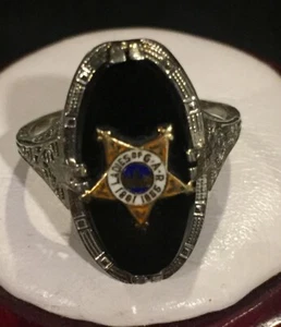 Vintage Ladies Of G.A.R. 1861-1866 14K White Gold Star With Onyx Ring Size 7.5 - Picture 1 of 12