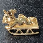 Vintage Christmas Mouse Sledding Brooch Pin (AJC) gold-tone
