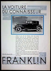 Anuncio de automóvil Franklin 1930 French blanco y negro Connoisseur - Imagen 1 de 2