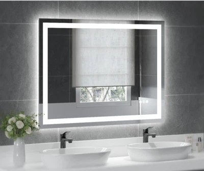 Espejo de baño LED de 48x36 pulgadas 3 colores antiniebla tocador de pared espejo de maquillaje táctil Foto 1 de 4