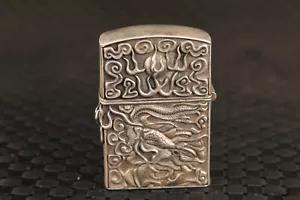 Chinese tibet silver hand carved dragon statue Lighter metal shell cloth box - Picture 1 of 6