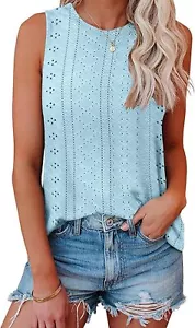 Bliwov Womens Summer Tank Tops Eyelet Embroidery Shirts Sleeveless Casual Beach - Picture 1 of 5