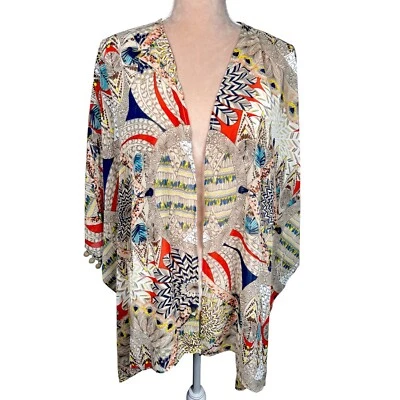 Umgee Kimono Mujer S/M Semi Transparente Multicolor Brazo Borlas Boho Azteca Cubrir Foto 1 de 4