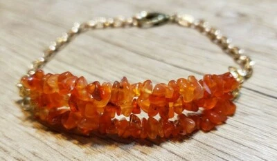 Hand Crafted Carnelian & Gold Chain Adjustable to 8.5", Lobster Claw Bracelet - Image 1 of 2