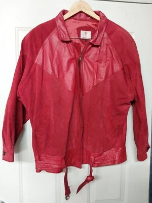 Jaqueta de Manga Longa Vintage Anos 80 AS Adler Sovereign Couro/Camurça Vermelha Tamanho G  - Imagem 1 de 4