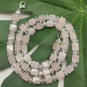 Ciondolo 4x6mm Cristallo Bianco Vetro e 6mm Quadrato Giada Rosa Gemme Collana Perline 18" Regalo - Foto 1 di 4