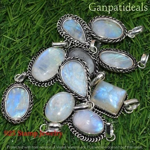 50 Pcs Lot Rainbow Moonstone Pendant 925 Sterling Silver Plated Pendants Lots - Picture 1 of 5