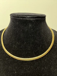 6mm Italian Woven Omega Chain Necklace 14K Yellow Gold-Plated Silver 925 16” 11g - Picture 1 of 10