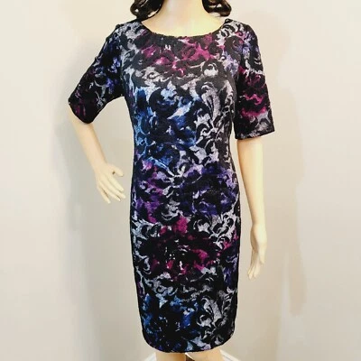 DONNA RICCO NY Black Lace Overlay Bodycon Scuba Pencil Stretch Dress Size 4. - Image 1 of 4