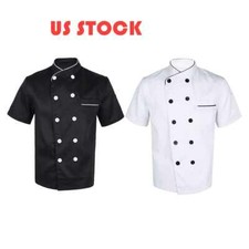 Mens Womens Chef Coat Jacket Kitchen Short Sleeve Cooker Work Restaurant Uniform