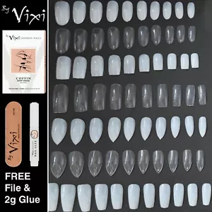 50-600 Press on False/Fake Nails Kit STILETTO ✔ COFFIN ✔ OVAL ✔ SQUARE 💖 Vixi
