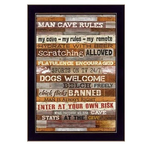 Man Cave Rules 1 Black Framed Print Wall Art - Picture 1 of 1