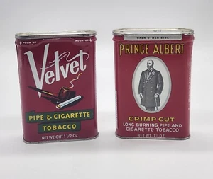 Prince Albert &  Velvet  Pipe & Cigarette Tobacco Tins 1 1/2 oz Vintage - Picture 1 of 8