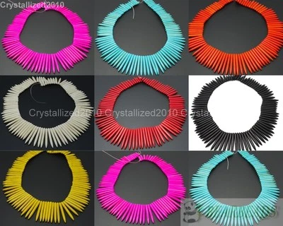 Howlite Turquoise Gemstone Graduated Stick Spike Choker Necklace Beads 16'' Pick - Image 1 of 4