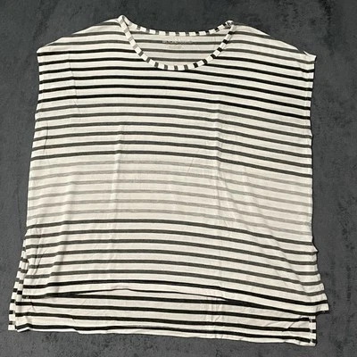 Camisa Beyond Yoga Para Mujer M Blanca Negra Rayas Corte Caja Manga Gorra Cuello Redondo Top Foto 1 de 4