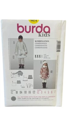 Burda 9474 Kids Coordinated Coat Skirt Hat Purse Sizes 3-7 - Image 1 of 2