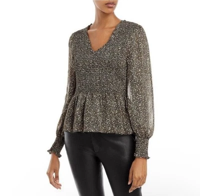 Aqua Bloomingdales пеплум верхний размер L черное золото блестящий со сборками баранина - Изображение 1 из 4