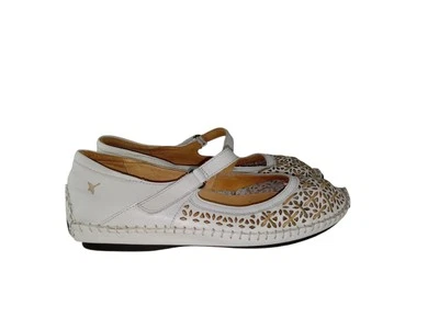 Pikolinos Mujer 39/9 Cuero Blanco Floral Recorte Mary Janes Zapatos Planos Foto 1 de 4