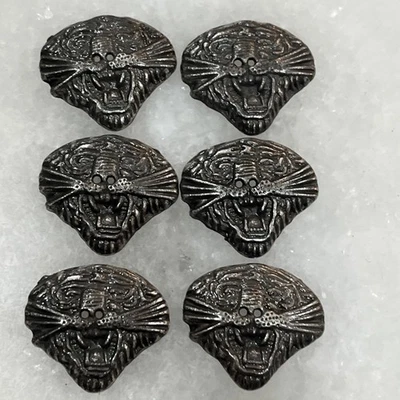 6 pcs  jaguar Head Silver color metal Craft Sewing Shank Buttons VTG - Image 1 of 4