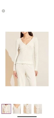 Top Henley Eberjey Pointelle cuello en V para mujer marfil grande algodón Pima modal nuevo sin etiquetas Foto 1 de 4