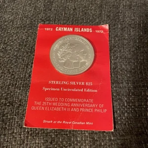 1972 Cayman Islands $25 25th Wedding .925 Sterling - Picture 1 of 3